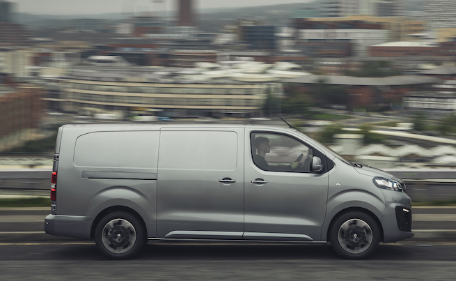 Vauxhall Vivaro e electric van exteror side driving